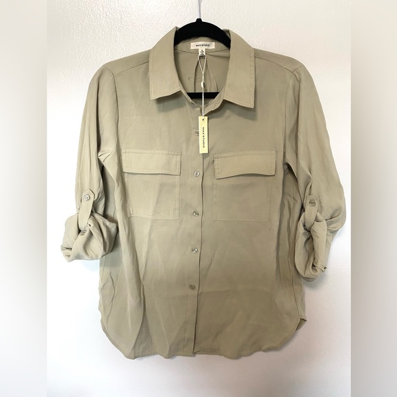 NWT Max Studio Utility Button Front Blouse in Sage SMALL - Picture 4 of 8